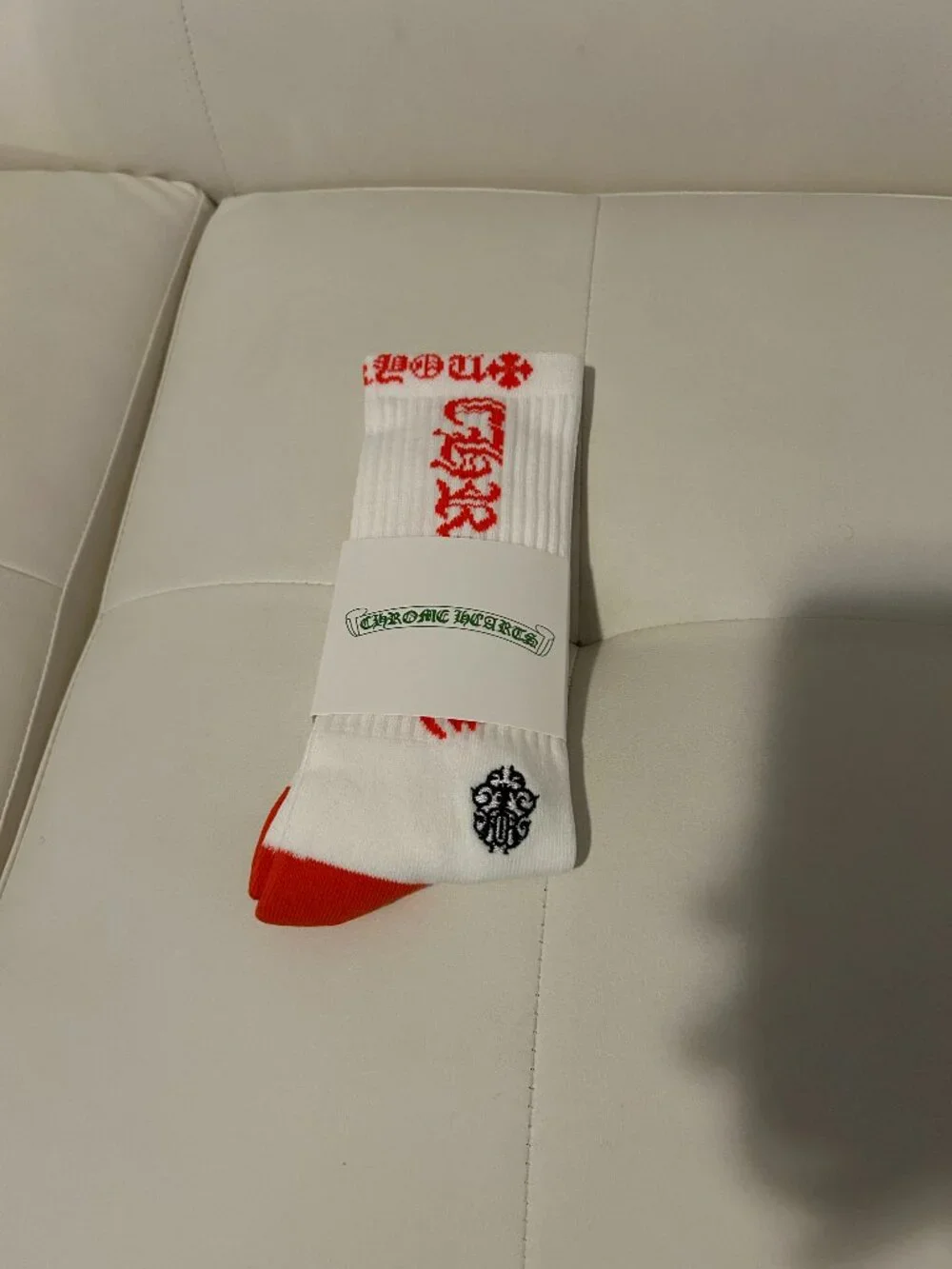 Chrome Hearts White Crew Socks with Red Toe and Logo